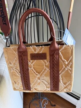 Wrangler Tan & Brown Quilted Velvet Crossbody Bag with Adjustable Strap